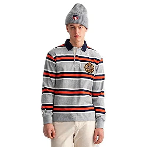 GANT Herren D1 ROYAL Crest Heavy Rugger, Grey Melange, L