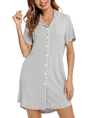 Leikar Maternity Nightgown for Women Nursing Pajamas Long Sleeve Sleepshirt, Short Sleeve-Gray, XX-Large