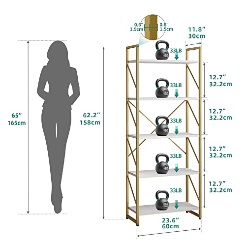 image for YITAHOME 5 Tiers Gold Bookshelf, Modern Bookshelf, Book Rack, Storage 