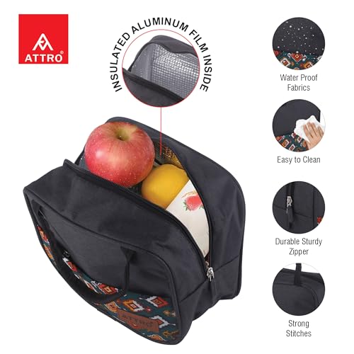 Image of ATTRO Easy Carry Insulated Lunch Bag, 7.5 Liter- Waterproof & Durable, Stylish Carry Bag for Kids, School, Office, Travel & Picnic, Spacious with Easy-to-Carry Handles -Grey