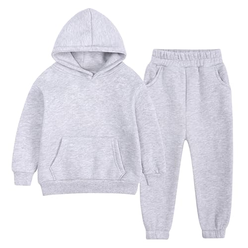 Little Boys Girls Hooded Sweatshirt and Jogger Pants Set Kids Fleece Pullover Hoodie Sweatpants 2 Pieces Tracksuit Sweatsuit for Age 2-7 Years Grey
