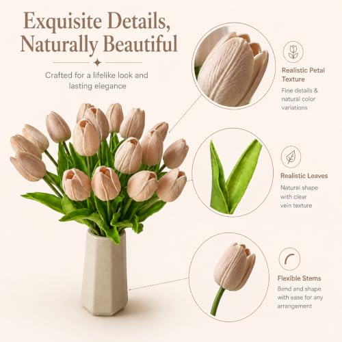 Image of Mandy's 20pcs Artificial Light Brown Tulips
