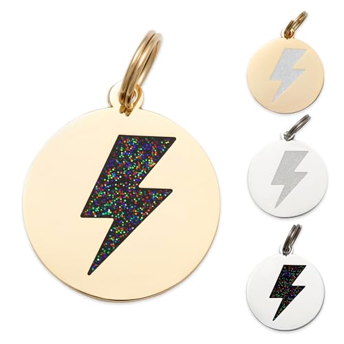 Two Tails Personalized Lightning Bolt Pet ID Tag - Custom Engraved Dog Tags for Pets - Durable Brass, Gold or Silver Plating
