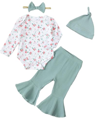 Image of Renotemy Newborn Baby Girl Clothes Outfits Infant Romper Ruffle Floral Pants Cute Toddler Baby Girl Clothes Set