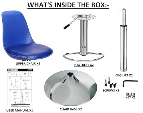 Image of DPI Modern Height Adjustable and 360 Degree Revolving Bar Stool | Kitchen Chair Suitable for Kitchen Cafeteria Dining Office Shops | (2, Blue)
