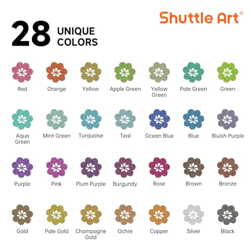 Image of Shuttle Art 28 Metallic Colors Dual Tip Acrylic Paint Markers, Dot Tip and Fine Tip Acrylic Paint Pens for Rock, Ceramic, Wood, Canvas, Plastic, Glass, Stone, Calligraphy, Card, DIY Football Crafts