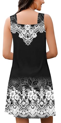Image of SAUKOLE Summer Dresses for Women Casual Sleeveless Tank Dress Fashion V Neck Flowy Short Sundress