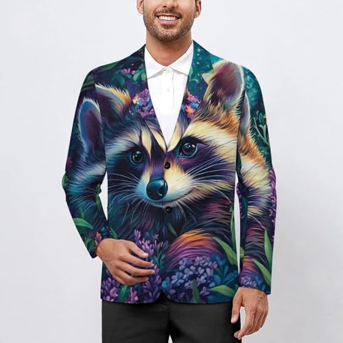Raccoon Flowers Mens Blazer Lightweight Sport Coat Two Button Suit Jackets2