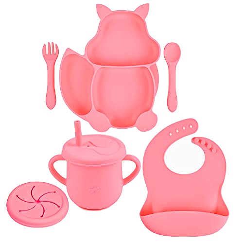 Silicone Feeding Dishware Set For Toddle Silicone Baby Plate Spoon Fork Cup Snack Catcher Food Grade Silicone BPA Free