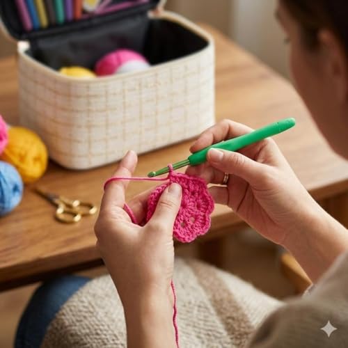 Image of MGNLR Crochet Kit for Beginners Adults with Yarn Set, DIY Tools, Hook & Needle Set, Flower Making, Embroidery & Craft Kit with Tool Bag Home Essential Accessories (White 59 Pcs)