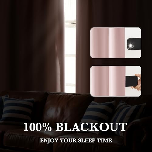 Image of RYB HOME 100% Blackout Basement Curtains 30 inches Long, Heat & UV Blocking Total Room Darkening Noise Reducing Back Tab Curtains for Bathroom RV Campers, Baby Pink, 2 Panels Set