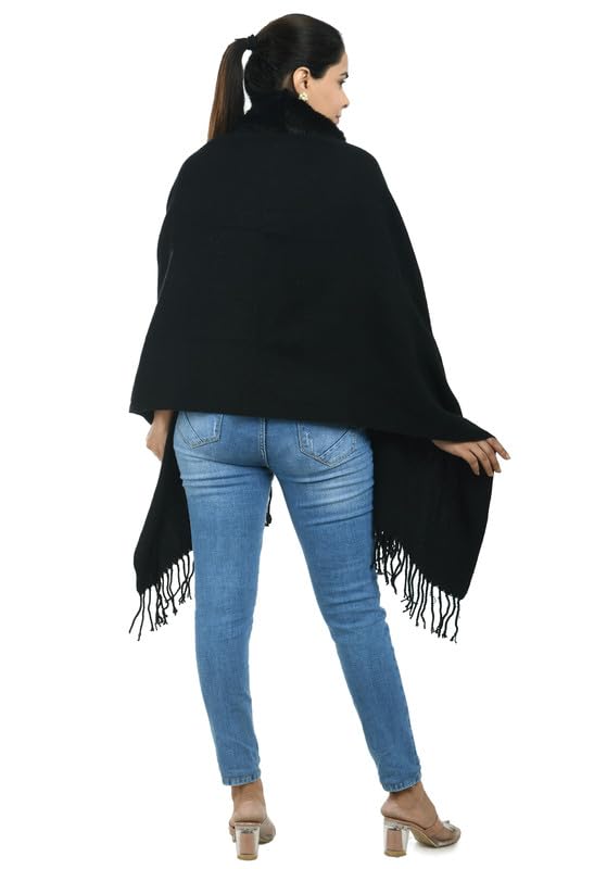 Image of Manra Women's Solid Faux Fur Border Stole Shawl Warm Wrap Cape for Winters (SC 14)