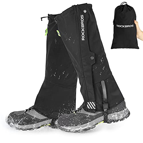 ROCKBROS Leg Gaiters, Warm Hiking Gaiters, Windproof Waterproof Snow Gaiters, Lightweight Warmth Gaiters Legging Gaiters for Cycling Walking Running Hunting Skiing Camping Climbing – 1 pair