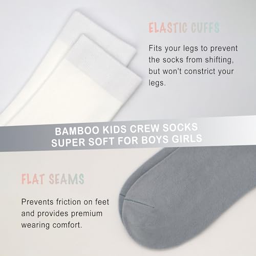 SERISIMPLE Viscose Bamboo Kids Crew Socks School Anti Odor Socks for Boys Girls Uniform Light Weight Flat Seam Socks 5 Pairs2