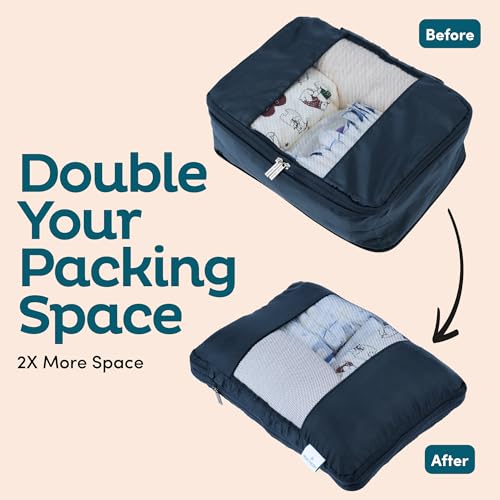 6-Pack Compression Packing Cubes Travel Essentials - Lightweight, Water-Resistant Luggage Organizer Bags with Handles, Durable Travel Accessories Suitcase Organizer (Inkblue)3