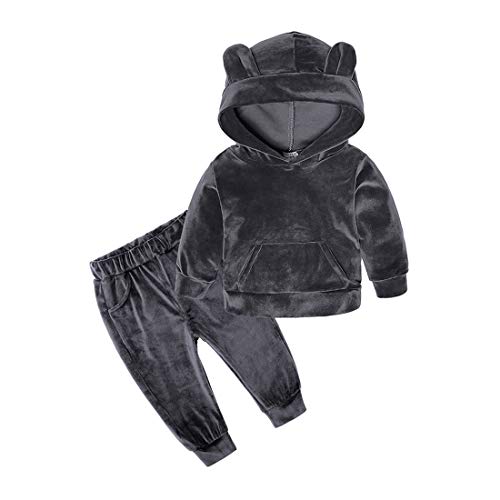 Image of Boys Girls Velvet Hooded Tracksuit Sweatshirt Top + Sweatpants Hoodie Outfit Set