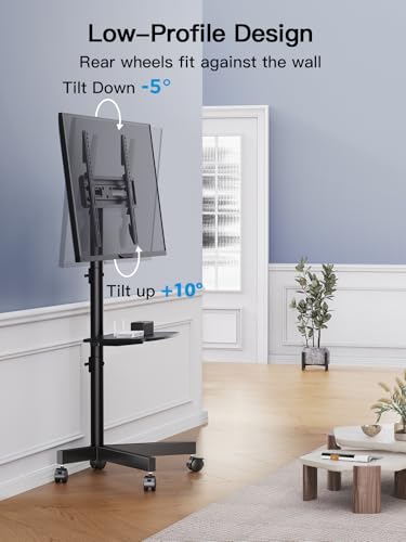 Image of PERLESMITH Rolling TV Stand on Wheels for 23-65 Inch TVs,Tilt Mobile TV Cart Holds up to 99 lbs with Adjustable Height Shelf, Outdoor TV Stand for Bedroom Max VESA 400x400mm PSTVMC04 (Pack of 2)