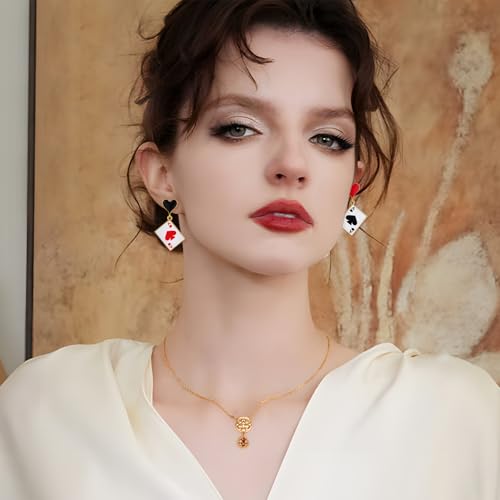 Funky Poker Earrings for Women Gold Hearts Spades A Ace Playing Cards 18K Gold Plated Dangle Drop Earrings for Women Gambling Casino Jewelry Gift4