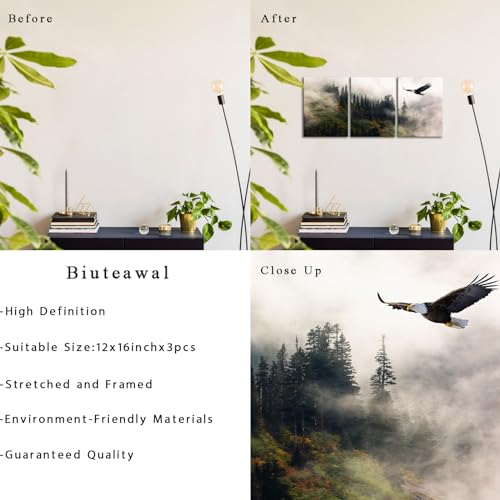 Biuteawal 3 Piece Eagle Wall Art Bald Eagle Flying In Green Mountain Forest Landscape Poster Painting Prints Cool Wild Animal Picture Artwork For Bedroom Office Living Room Home Decoration thumb #5