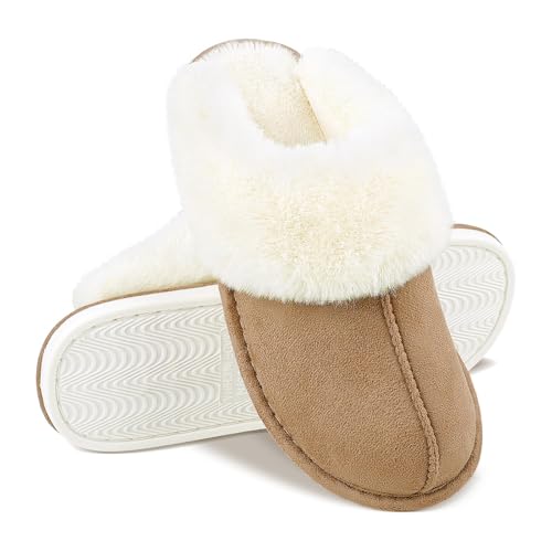 SIMIYA Slippers Women Winter Warm Fluffy Indoor House Slippers with Soft Comfortable Anti-Skid Memory Foam Suede