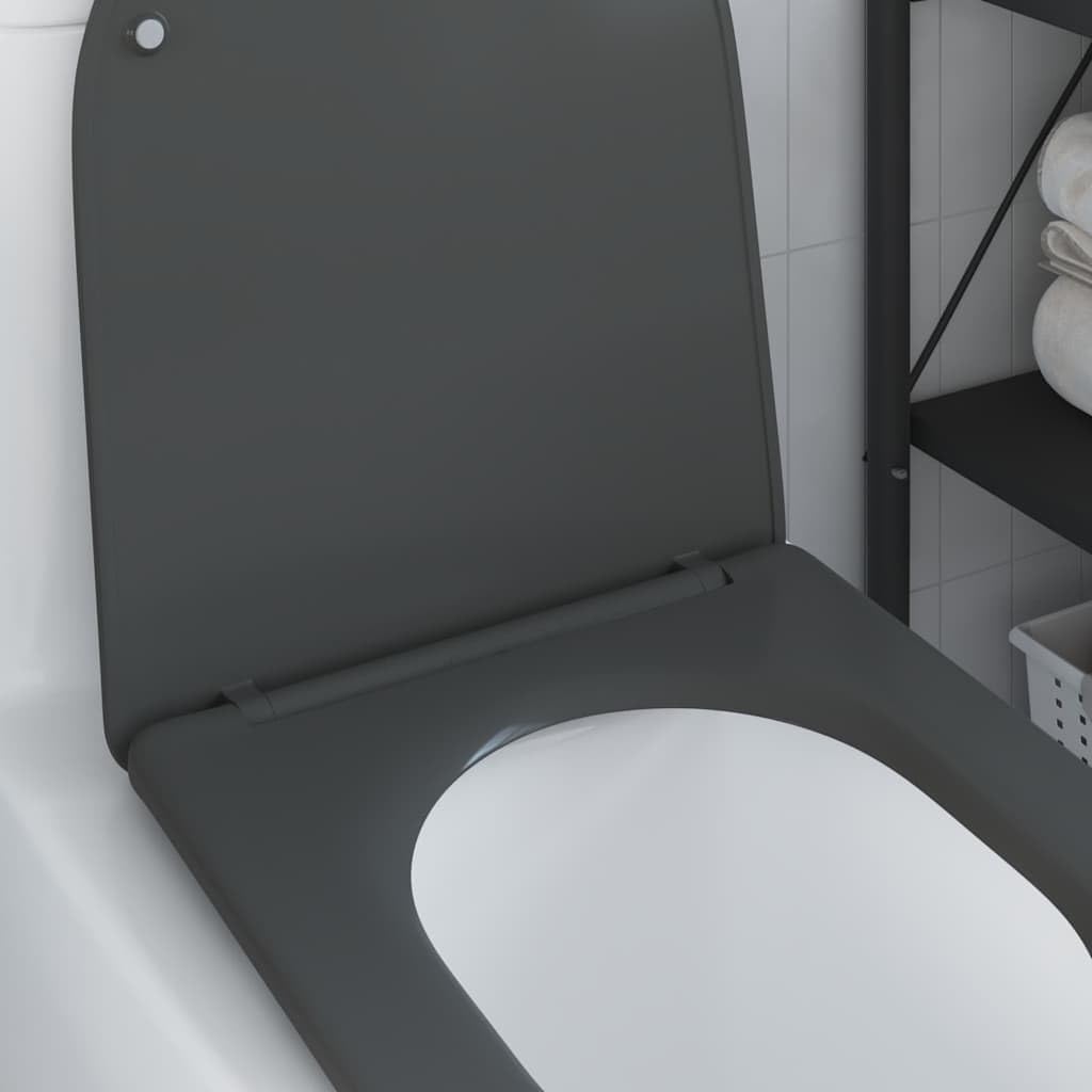 Asiento de inodoro antracita 47 x 36 x 3,4 cm de Duroplast para inodoro con descenso automático, bisagra y montaje para baño y apartamento