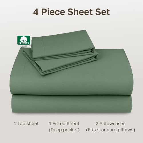 Image of California Design Den Full Size Sheets Set - Natural 100% Cotton Sheets Full Size Bed with Deep Pockets, Soft Sateen Weave, Durable Bedding Set Pine Green