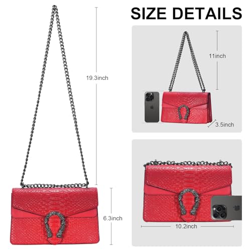 Image of Women's Crossbody Shoulder Bag Snake Print Satchel Purse Leather Chain Clutch Evening Handbag