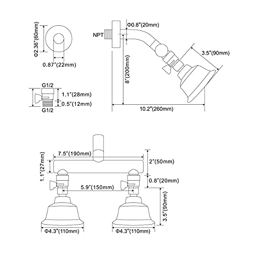 Kaphome KHSHB01U Double Shower Head With Shower Shut-Off Valves,2 Shower Head thumb #4