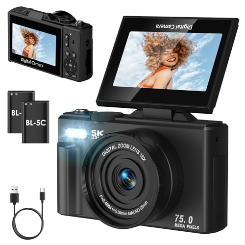 Appareil photo numérique 5K 75 MP compact vidéo Vlog WiFi zoom 18x avec écran orientable