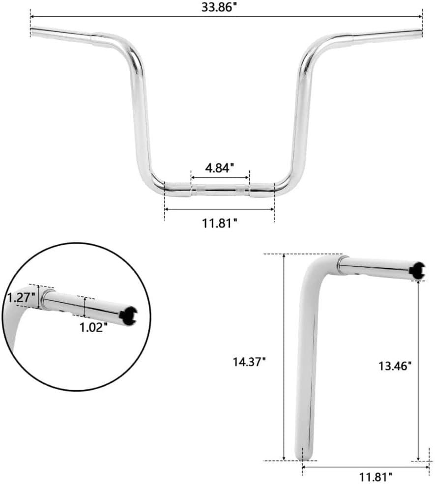 Chrome 14" Rise 1-1/4" Ape Hanger Handlebar For Harley Davidson FLST FXST SportsterXL (Iron) LZY1584