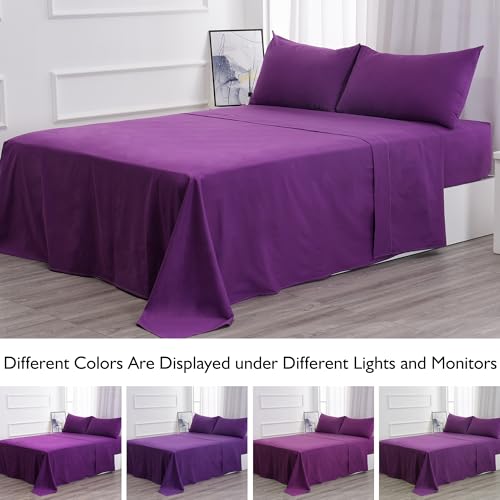 Parure de lit en coton doux violet pour lit simple, drap à poche profonde - 6