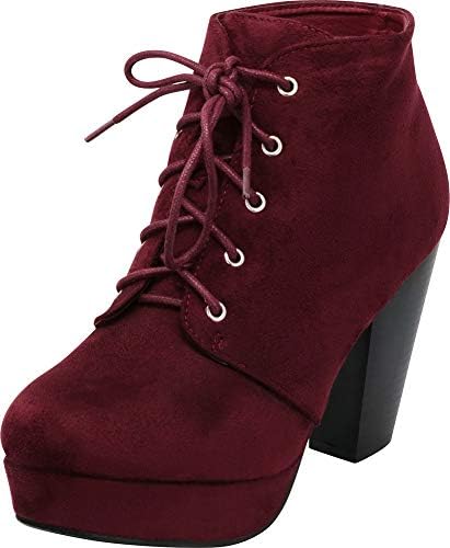 Cambridge Select Women's Lace-Up Platform Chunky Stacked Heel Ankle Bootie (9 B(M) US, Burgundy IMSU)