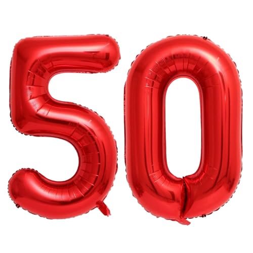Image of Red 50 Number Balloons,40 Inch 50 Balloons Foil Mylar Helium Big Red 50 Balloon Number for Birthday Party Anniversary Decorations