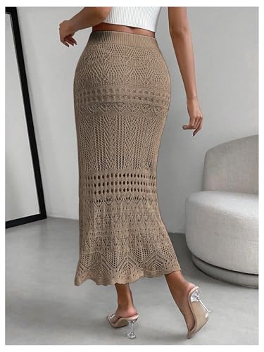 SOLY HUX Women's Summer Hollow Out Crochet Knit Skirts High Waisted Bodycon Long Skirts2