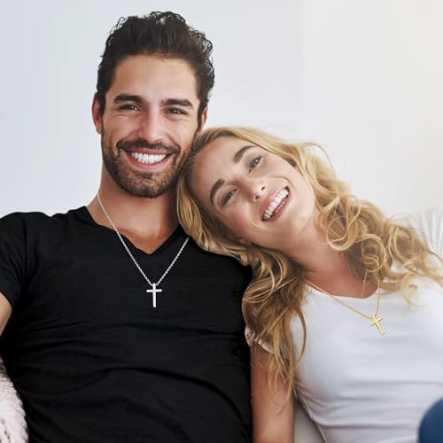 Fiusem Cross Necklace for Men, Mens Cross Necklaces with 2.5mm Rope Chain, Stainless Steel Pendant Chain 16-28 Inch, Jewelry Gift3