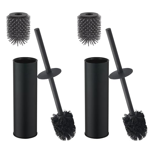 Image of Toilet Brush and Holder,Stainless Steel Toilet Brushes for Bathroom with Holder 2pack Black
