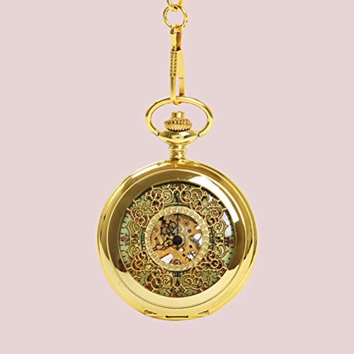 NICERIO Relógio de bolso com padrão oco, estilo retrô Steampunk, relógio mecânico com numerais roman