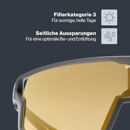 Uvex skyryse - Sportbrille für Damen und Herren - starker Schutz vor Sonnenstrahlung - direkte Rahmenbelüftung - smoke gray matt/gold… – Ansicht 3