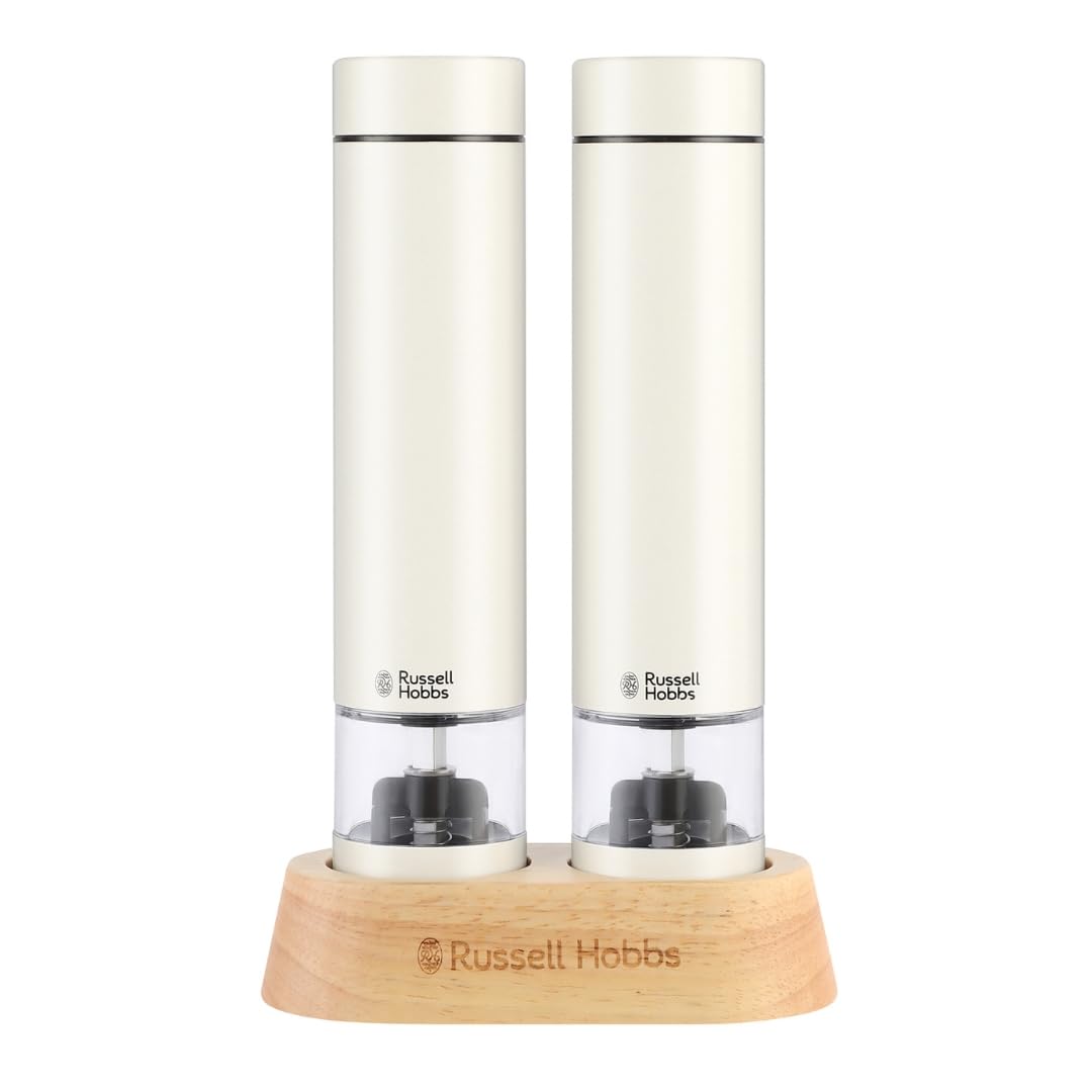 【Official】【2026 Model】Russell Hobbs Electric Salt & Pepper Mill, Mini, White 7935JP-WH, 3-Month Extended Warranty, Black Pepper, Rock Salt, One Handed Operation, Wedding Gift, Present, Gift, Kitchen