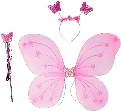 Culture Creation Fairy Butterfly Wings Costume for Girls Kids Angel for Party Set of 3 (Wings,Hairband,Stick)