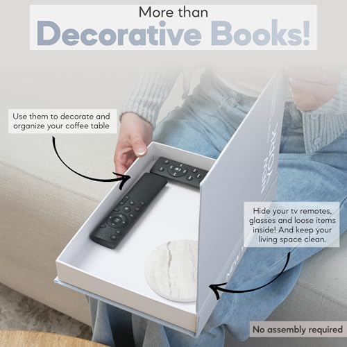 Image of Faux Book Storage Box Set of 2 (Beige /Gray) - Decorative Faux Books with Hidden Storage for Coffee Table Decor, Bookshelf or Mantle - Linen Decorative Boxes - Aesthetic Book Decor for Home