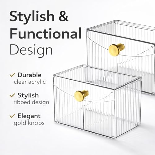 Image of KiZY Cotton Swab Holders, Acrylic Cotton Pad Holder, Qtip Holder with Lid, for Bathroom Canister Storage Organization, Vanity Cosmetic Makeup Organizer (Transparent Pack-2, A)