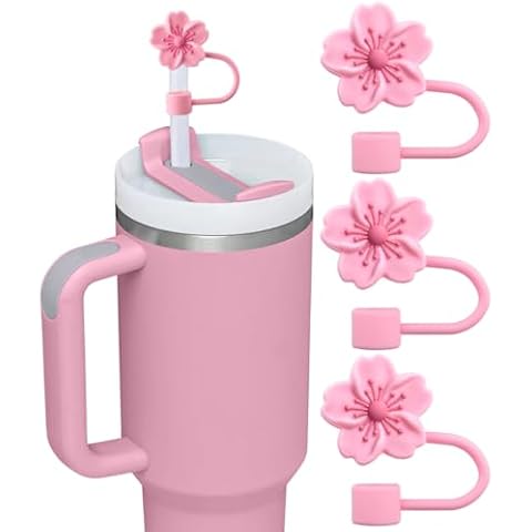 Clakioom Flower Straw Cover Cap for Stanley Cup, 3Pcs Straw Toppers Accessories Compatible with Pink Stanley Cup 40 Oz Tumbler, for Home and Party Decor (Pink) Cover