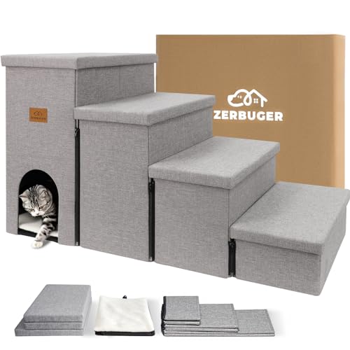 Dog-Stairs-Dog-Steps-for-High-Beds-23-H-Folding-Pet-Stairs-for-Small-Medium-or-Large-Dogs-Puppy-with-Storage-for-Bed-and-Couch-Dog-Ramp-for-Car-Hold-Up-to-200-lbs-Smok-Grey-4-Steps-with-Condo - Cucciolini Doodles   Dog-Stairs-Dog-Steps-for-High-Beds-23-H-Folding-Pet-Stairs-for-Small-Medium-or-Large-Dogs-Puppy-with-Storage-for-Bed-and-Couch-Dog-Ramp-for-Car-Hold-Up-to-200-lbs-Smok-Grey-4-Steps-with-Condo