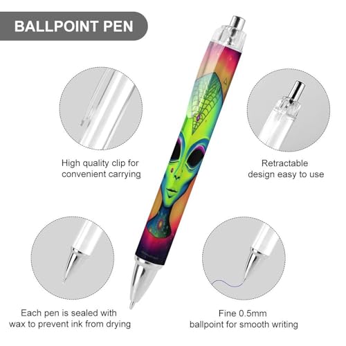 Stylos à bille rétractables pointe fine 0.5mm corps rond extraterrestre