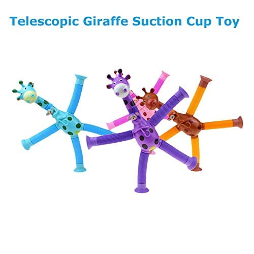 4 Pcs Led Telescopic Suction Cup Giraffe Toy, Giraffe Telescopic Tube, Unique Cute Animal Design Stretchy Suction Cup Toy, Decompress Educational Sensory Toys (Multicolour-Led) #TOP5