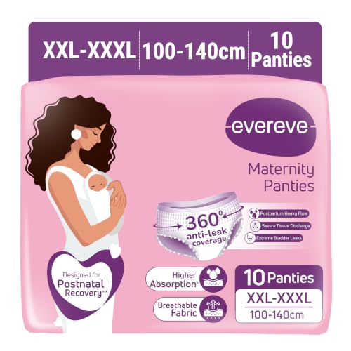 Evereve 10 Pack Maternity Briefs for Women (XXL-XXXL) Heavy Flow Postpartum Bleeding 360 Degree Leak Protection 3X Absorption Soft Disposable Panties and
