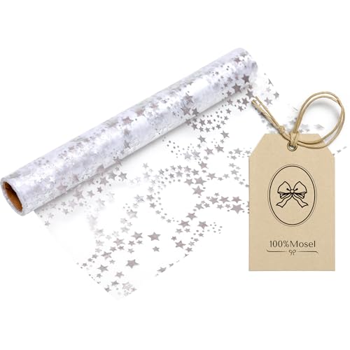 100%Mosel Tischläufer Sterne, in Silber/Metallic (28 cm x 5 m),...