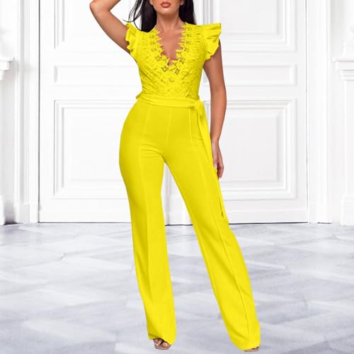 Image of PaladMom Womens Elegant Plus Size Jumpsuits Sexy Back zipper Short Sleeve Mid Waist Wide Leg Straight Rompers