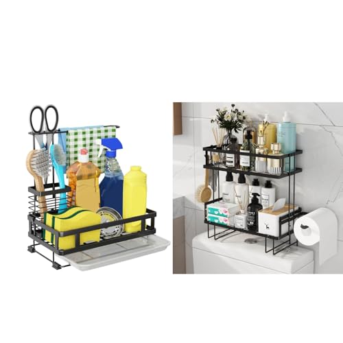 Organizador de baño Godboat de 2 niveles para encima del inodoro, organizador para fregadero - soporte antideslizante para esponjas, ideal para cocina y RV miniatura 1